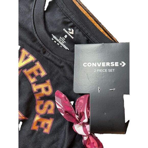 Converse Girls 2 Piece Black Long Sleeve Top Size S and Scrunchie - Picture 3 of 3